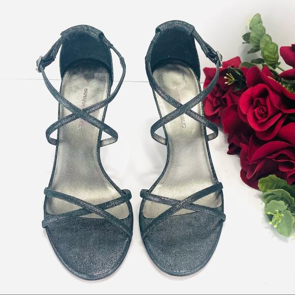 Banana Republic High Heel Sandal Sz 6 Silver 100% Leather Strappy Buckle Closure - Picture 5 of 16